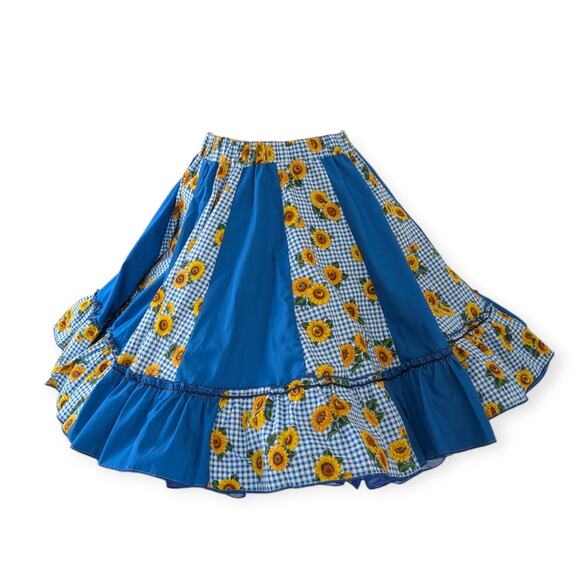 Gingham Sunflower Square Dancing Skirt - Alternating patchwork MEDIUM - Picture 3 of 5